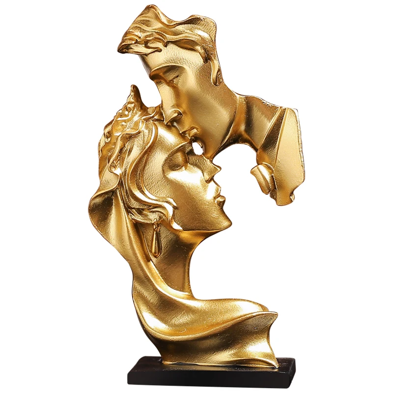 MOONBIFFY Small Resin Lovers Crafts Sculpture Statue Kiss Couple Ornaments Home Wine Cabinet Desk Decoration Car Interior Decor