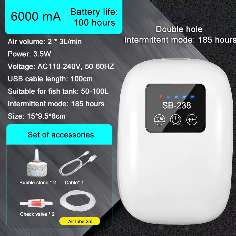Portable Silent USB Air Pump with Battery for Aquarium and Outdoor Use