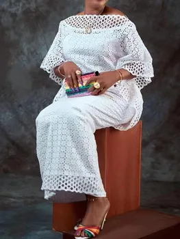 Abiti africani per le donne Bianco elegante scava fuori 2025 Nuova moda musulmana Abaya Dashiki Robe Kaftan Abito lungo maxi One Piece 1