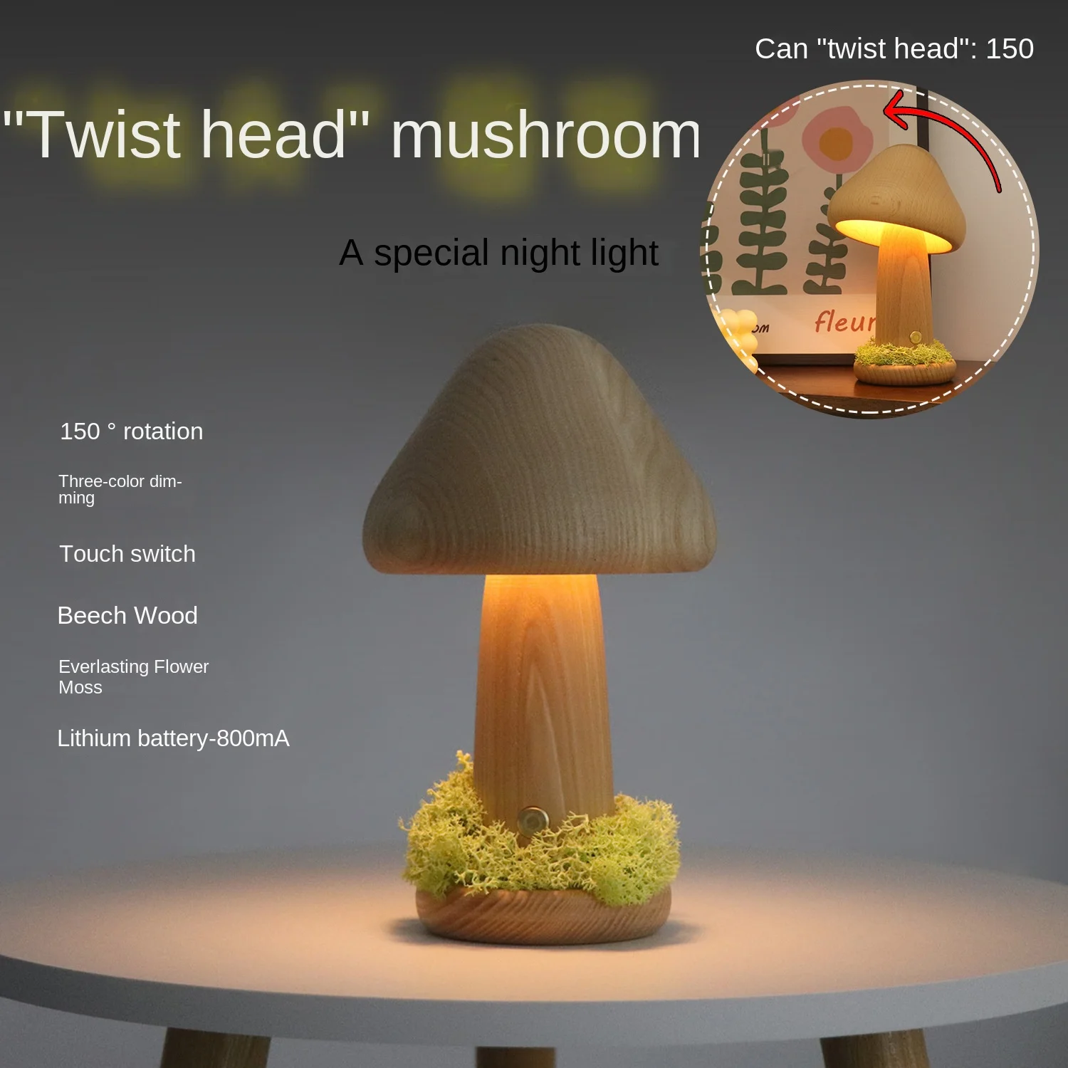 

Modern Minimalist INS Twisted Mushroom Night Light Warm Light Touch Bedroom Beech Wood LED Decorative Atmosphere Light