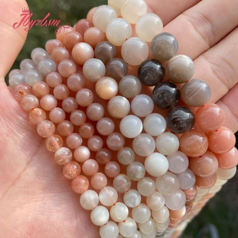 6/8/10mm Smooth Round Rainbow Multicolor Natural Stone Beads Moonstone for DIY Accessories Necklace Bracelets Jewelry Making 15