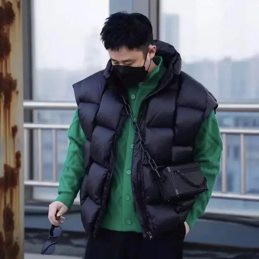 

Men's Winter White Duck Down Vest Puffer Zipper Stand Collar Thick Warm Sleeveless Jacket Personality Waistcoat For Male Fashion
