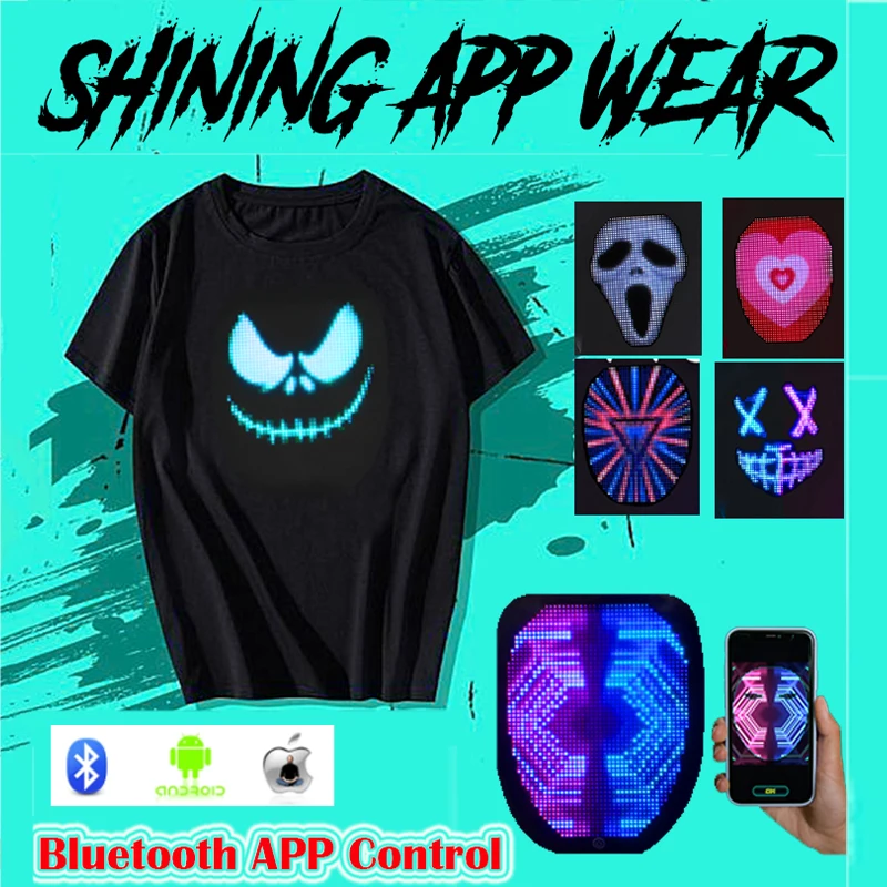 RGB Bluetooth APP control LED Screen Removable T-Shirts LED