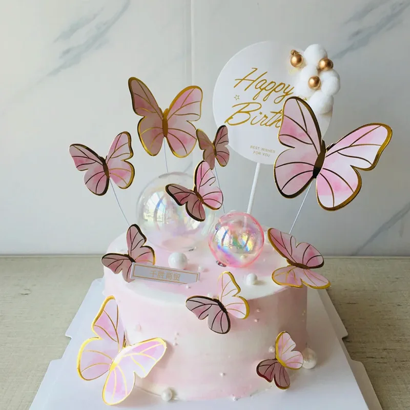 22 peças decorações de bolo de borboleta com toppers de bolo Acrílic feliz  aniversário Para chuveiro do Bebê decoração da festa do aniversário do  casamento (rosa roxo) - China Aniversário Party Decoration