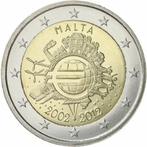 Moneta Commemorativa Malta Euro 10 Th Anniversary 2 Euro Unc Nuovo Di Zecca 2012