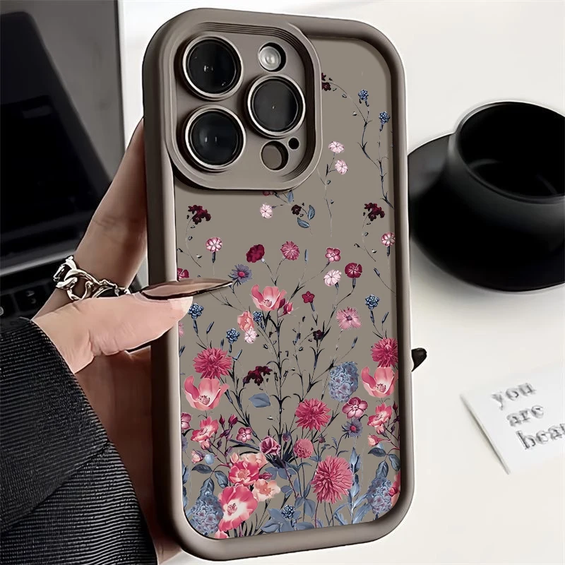 Luxury Red Flower Shockproof Silicone Bumper Phone Case