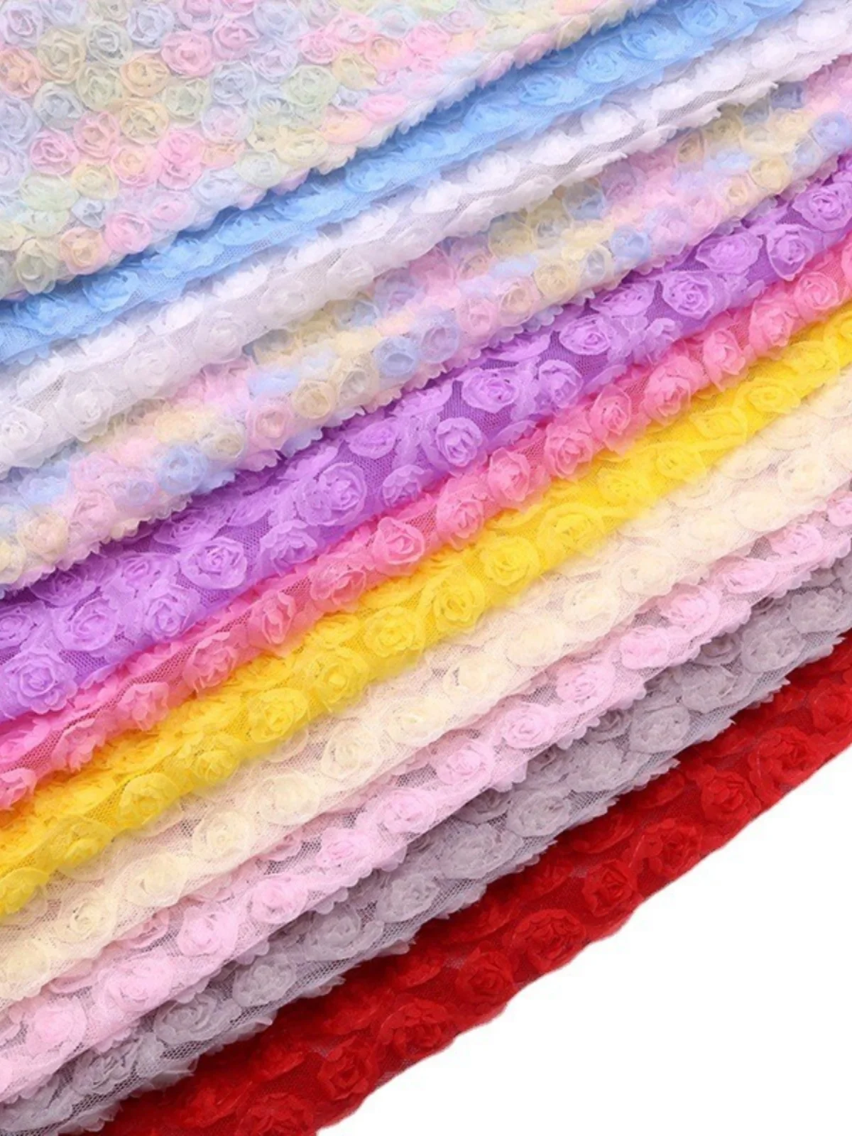 Handmade Lace Fabric Dr Material Rose Petal Pattern 3D Embroidery Bridal Gown Accories Korean Sle Home Fabric Sponge Pad