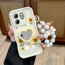 Pink Butterfly Phone Case Set with Lanyard and Stand - 3 Piece Bundle for Tecno Pop 9 4G (WHITE)