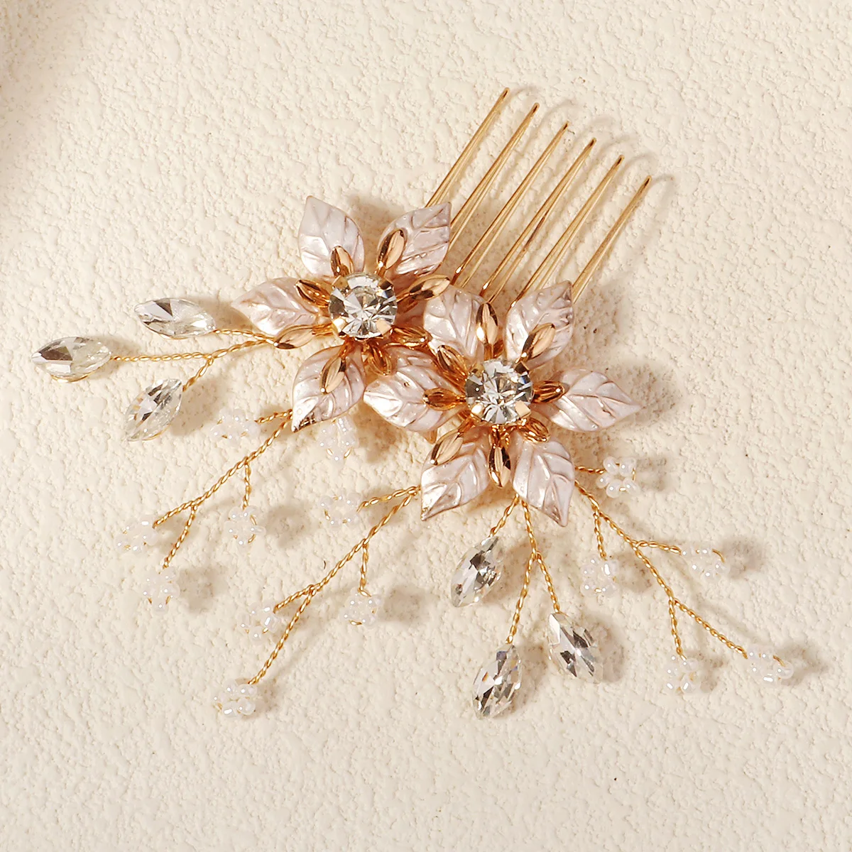 Efily Gold Alloy Rhinestone Hair Comb Fashion Handmade Copper Wire Hair Clip Headdress Bridal Wedding Jewelry Accessories