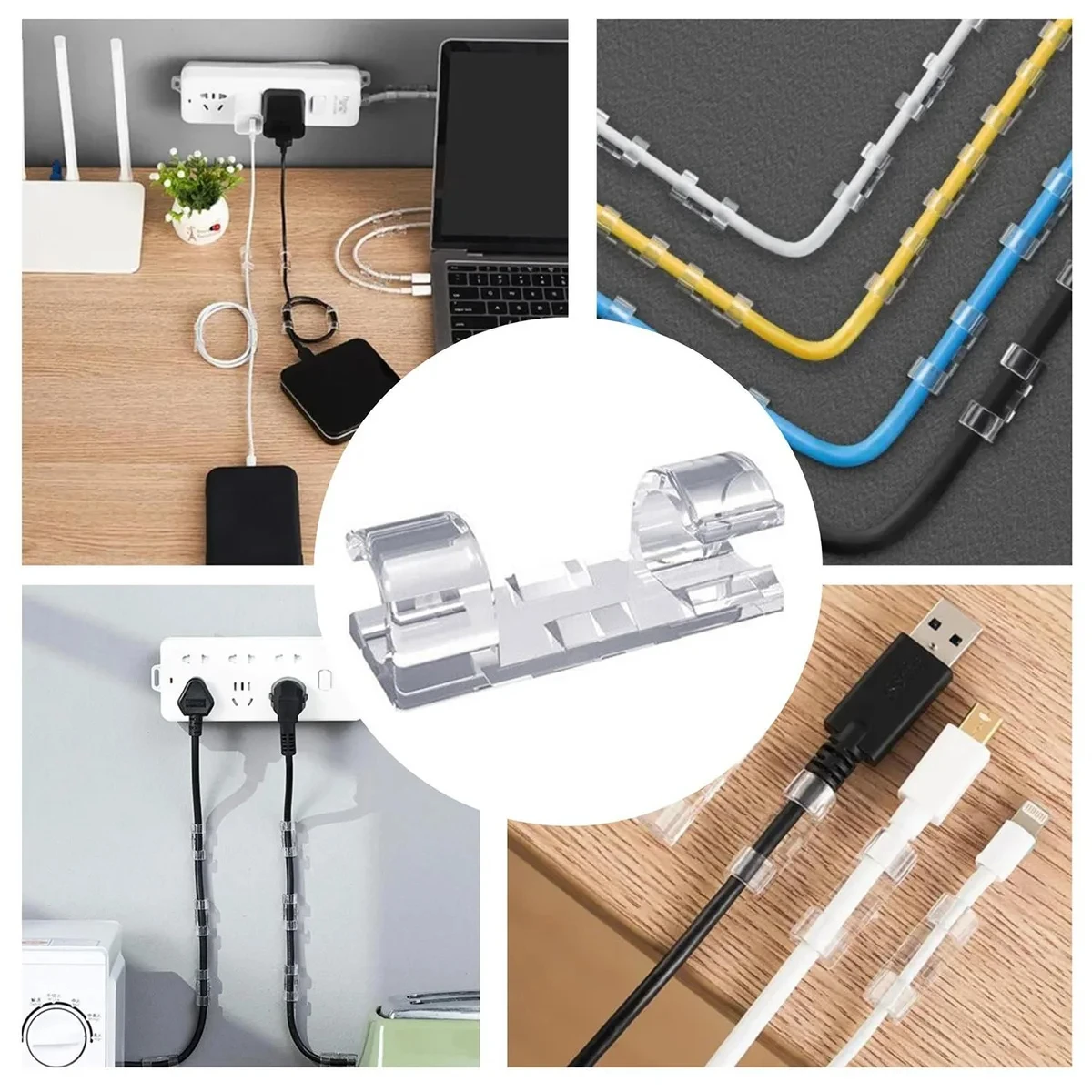 UNTIOR 20/40Pcs Cable Clips Organizer Drop Wire Holder Cord Management Self-Adhesive Cable Manager Fixed Clamp Wire Winder