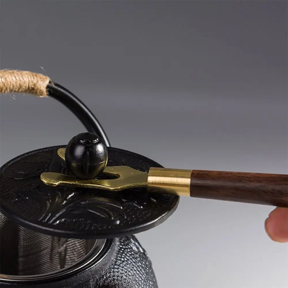 Anti-Scald Japanese Style Heat Insulation Wooden Handle Stainless Steel Clamp Teapot Lid Clip Tea Kettle Cover Fork Holder