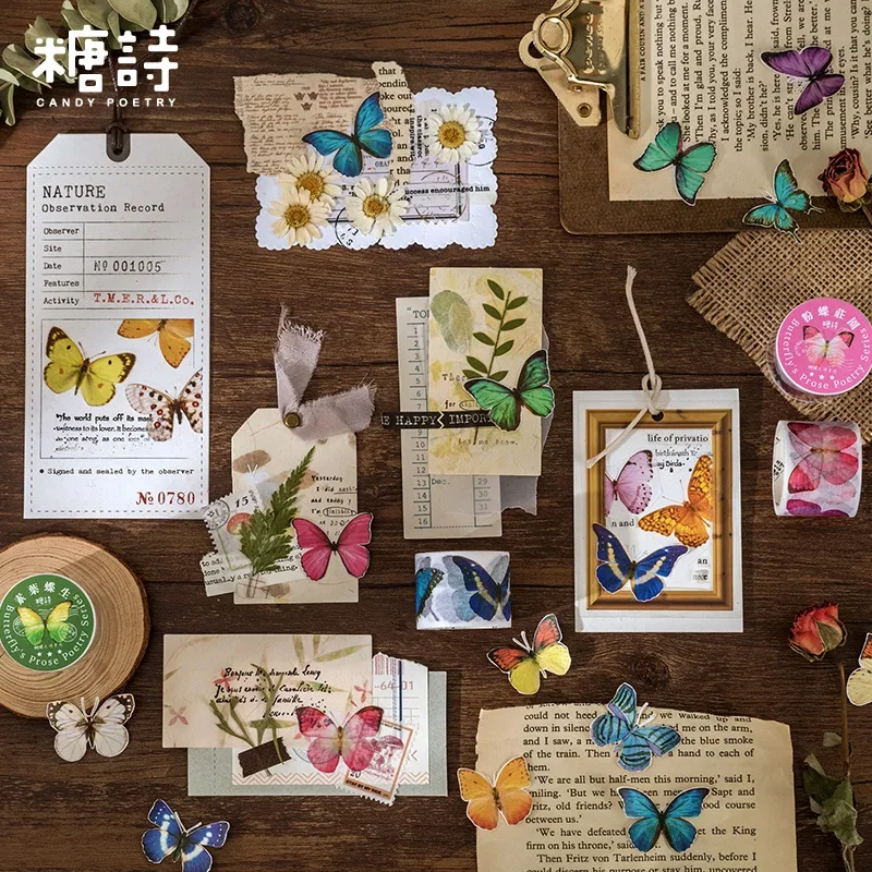Colorful Vintage Butterfly Washi Tape Stickers Decorative Junk Journal DIY Craft Diary Album Scrapbooking Material Supplies
