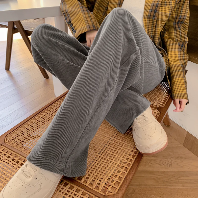 

Autumn and Winter Wide Leg Pants Coffee Loose Fashion Women High Waist Joggers Casual Corduroy Pants Straight Trousers New 23556