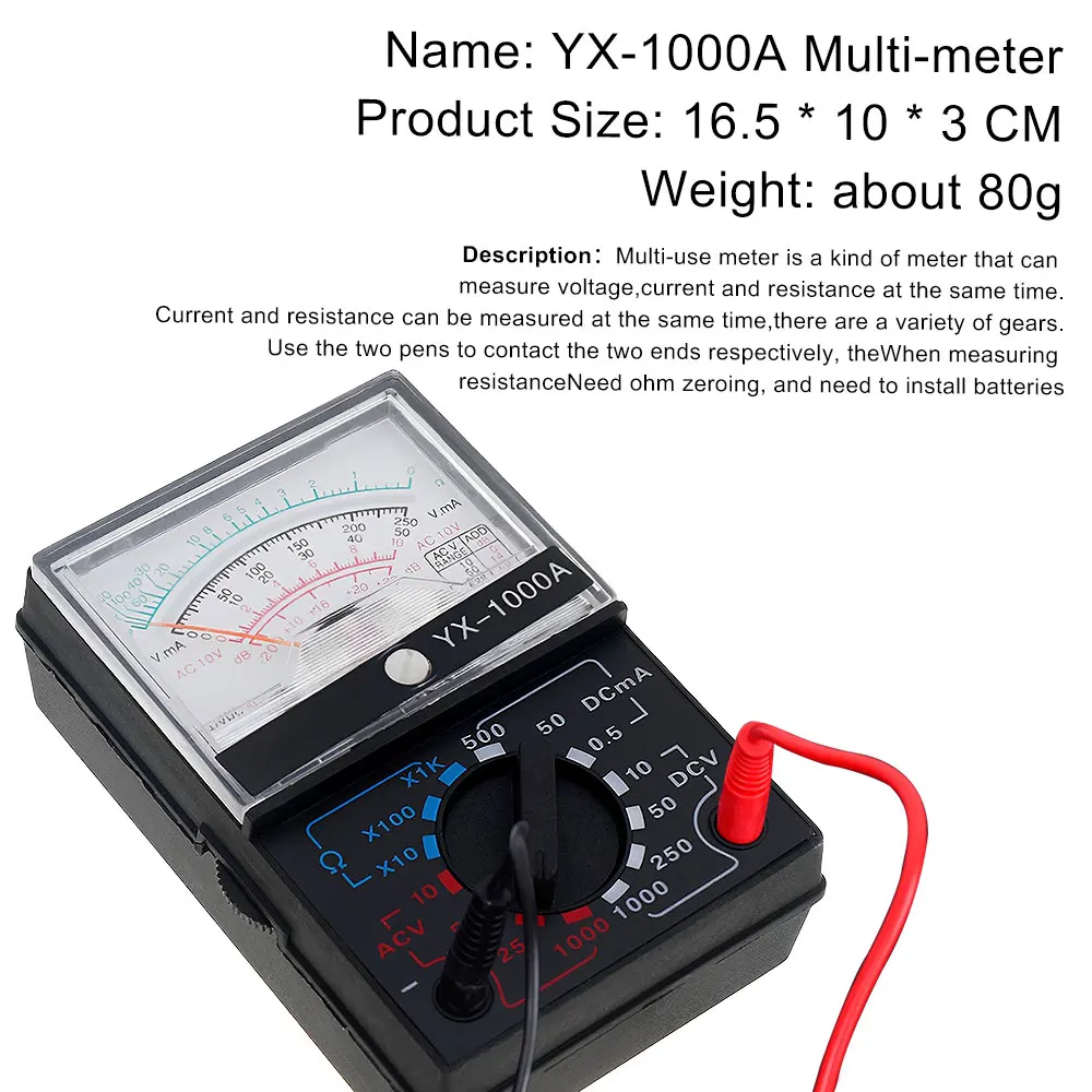 YX-1000A AC/DC Analog Multimeter Hohe Genauigkeit Voltmeter Ammeter Ohmmeter spezialisierte Instrumente f￼r Elektriker
