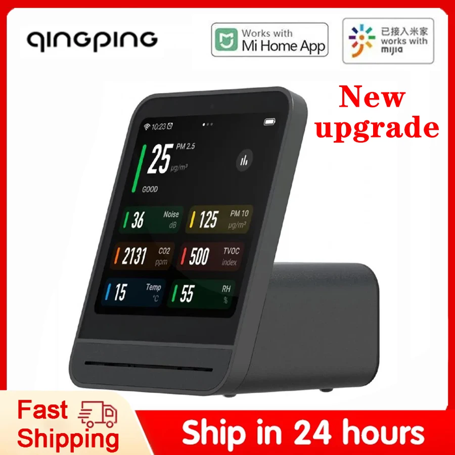 เครื่องตรวจวัดคุณภาพอากาศ Qingping รุ่นที่ 2 หน้าจอสัมผัสอัจฉริยะ ควบคุมอุณหภูมิ ความชื้น เซ็นเซอร์ตรวจจับ CO2 PM2.5 สำหรับแอป Mijia 1