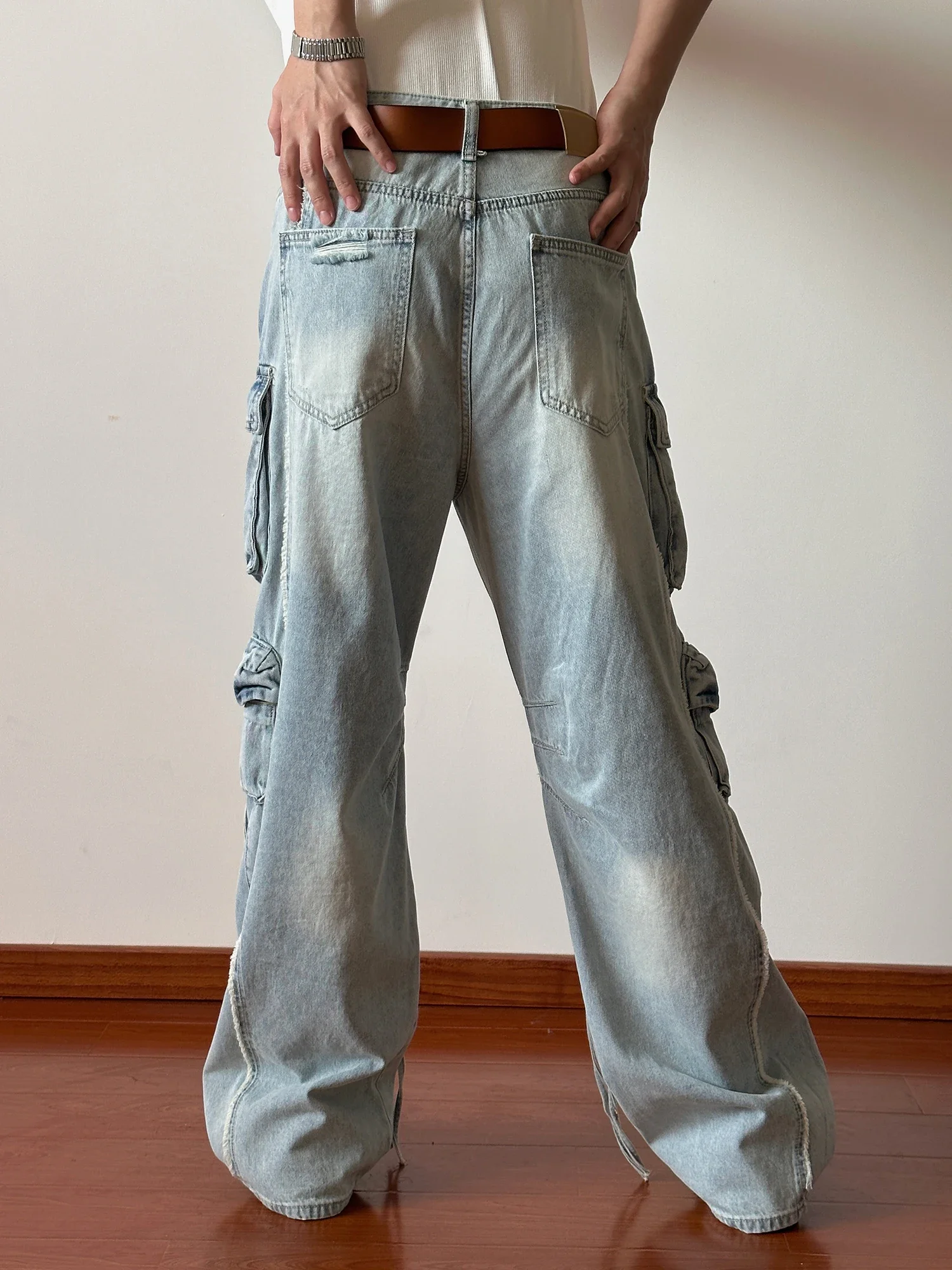 【U LAN】Damage Multi-Pocket Wide Denim Pants U LAN】Damage Multi-Pocket Wide Denim Pants ボトムス