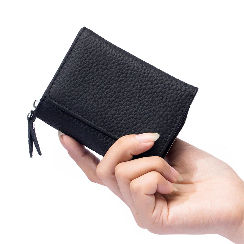 가죽 RFID 단지갑 카드홀더 가방, 휴대용 소가죽, 소형 지퍼, 돈 동전 지갑, 남성 여성 이어폰 파우치