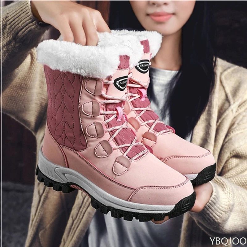 Winter snow boots for women's outdoor travel waterproof anti slip thickened warm high top cotton shoes women's midsole boots - 5