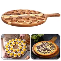 Egg Storage Plate Wooden Egg Tray with Handle Wooden Easter Deviled Egg Platter with Handle Round Charcuterie Serving for 24 1