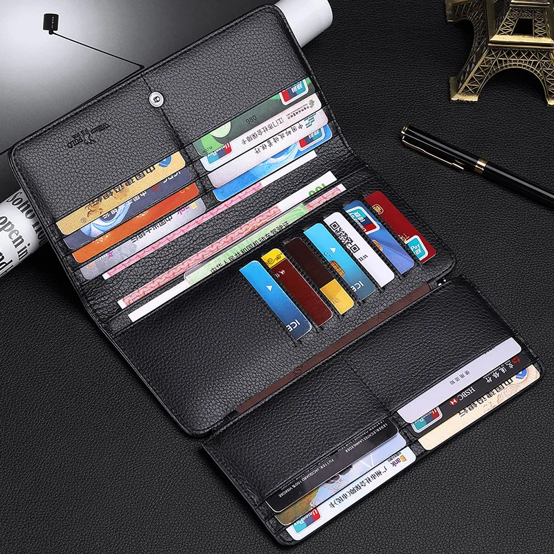 Cowhide mobile phone bag large capacity card bag Leather wallet Men's long multi-functional large capacity business men 4