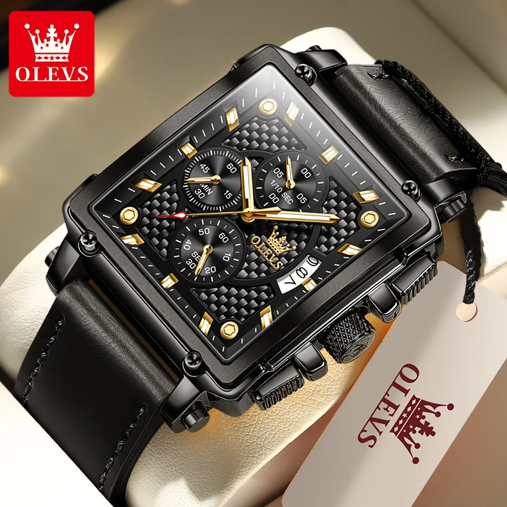 

OLEVS Original Quartz Watch for Men Fashion Square Dial Luxury Stainless Steel Men's Watches Date Chronograph Wrist Watch Reloj