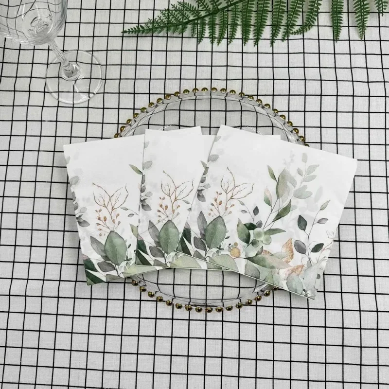 Paper Napkins Disposable Paper Placemats 20pcs 2-Ply Colourful Printed Napkins Forest Green Leaves Hotel Restaurant Table Decoration Wine Glass Flower