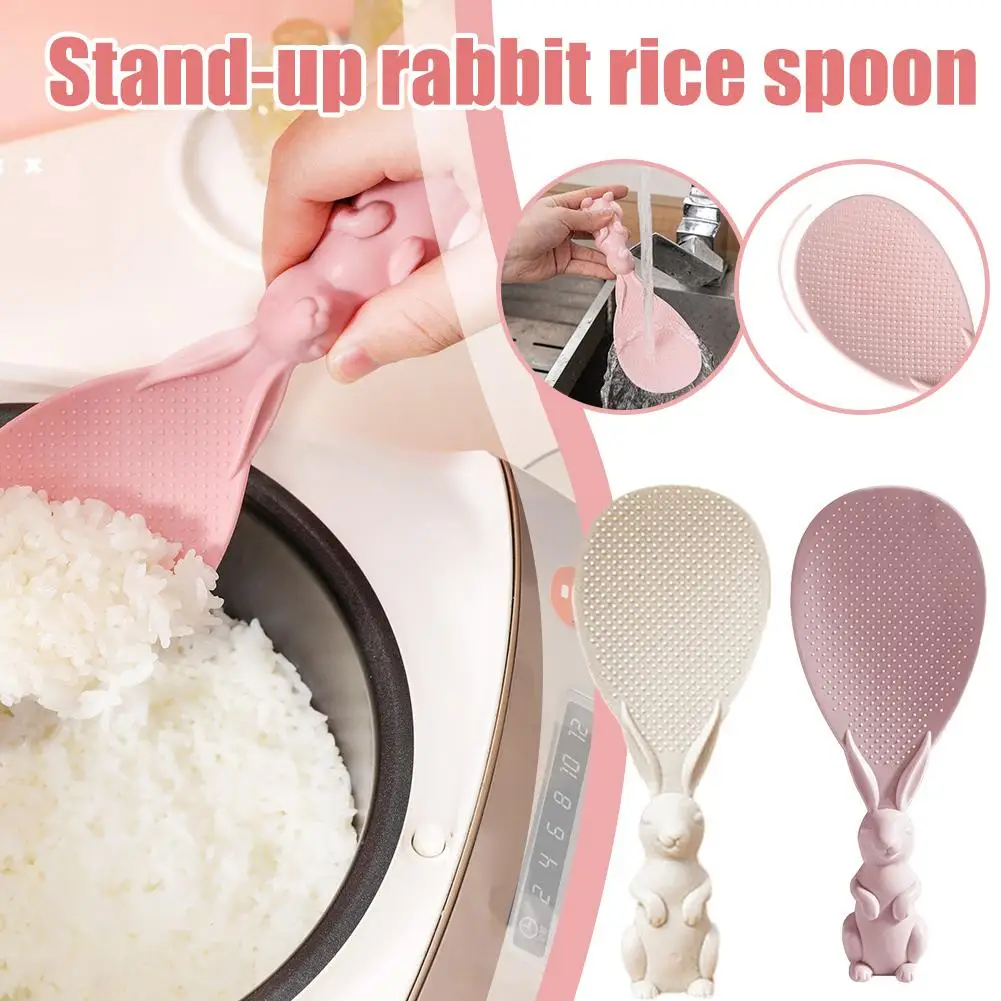 Straw Rabbit Spoon Can Stand Up Rabbit Rice Spatula Rice Cooker Creative Non-stick Cartoon Spoon
