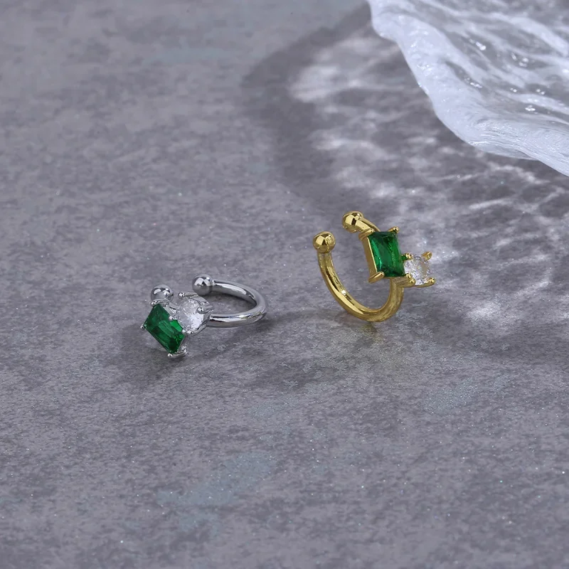 1 Pcs Vintage Green Zircon Ear Clip Earrings for Women Girls Geometric Ear Cuff Party Jewelry Gifts ear clip earrings,clip earrings,ear clip