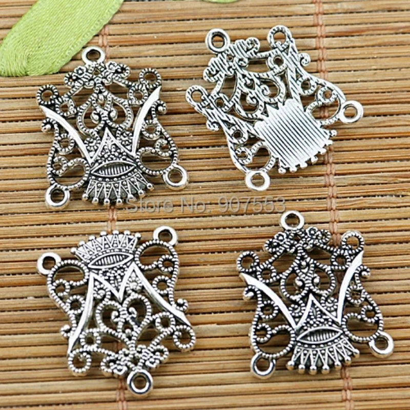 

10pcs 24*20mm hole 1.4mm Tibetan silver tone floral hear crown connectors EF1309