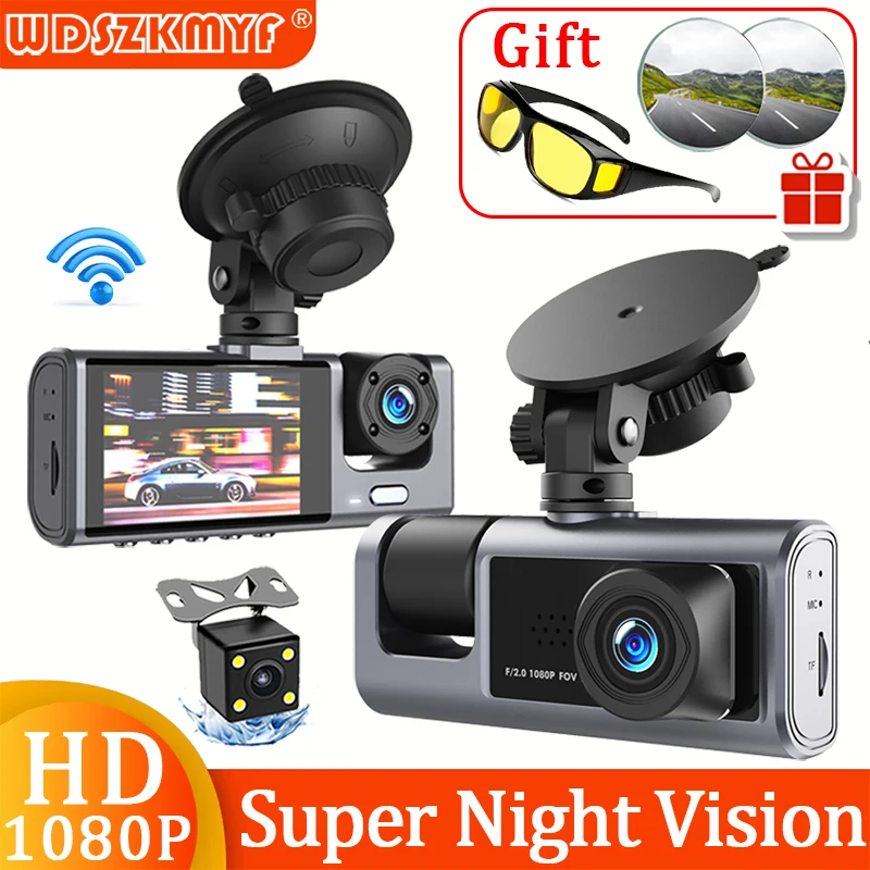 차량용 1080P 비디오 녹음기, 3 채널 대시 캠, WIFI 후방 카메라, 차량용 DVR 블랙 박스, 자동차 액세서리