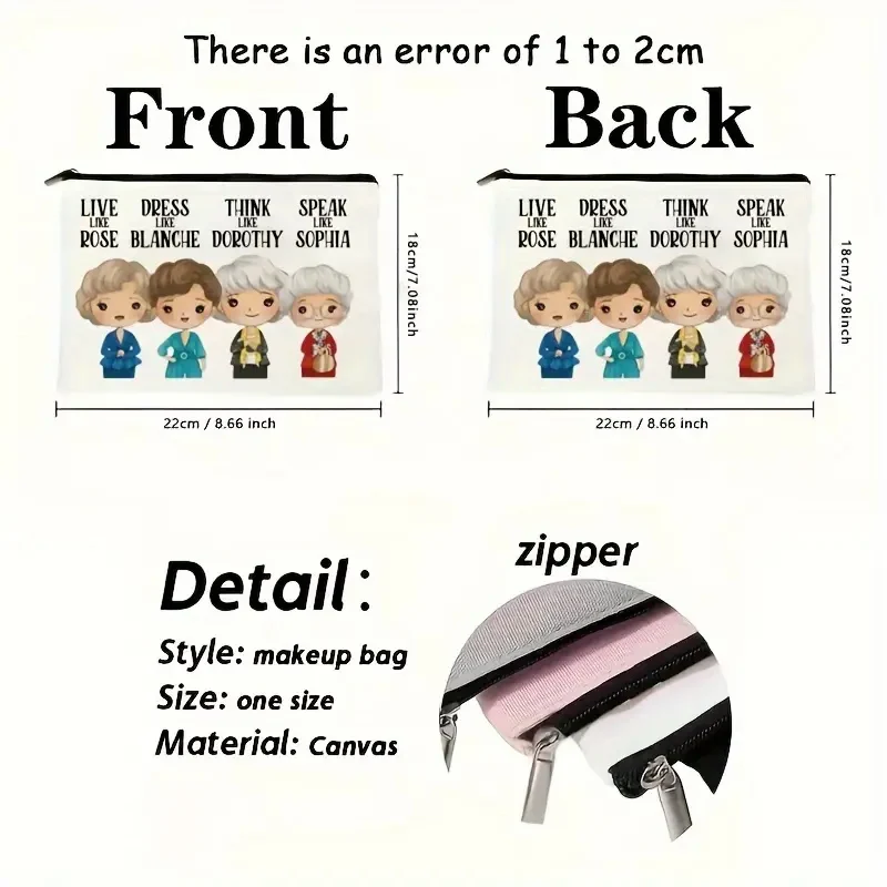 Multi Functional Cosmetic Bag, White Printed Pattern Canvas Bags for Women Storing, Toiletries, Makeup, Travel, Essential Items