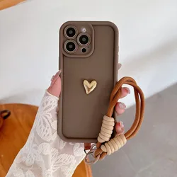 Heart Design Strap Lanyard Soft Phone Case for OPPO Find X6 Pro (Coffee)
