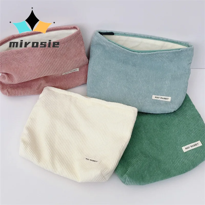 

MIROSIE Autumn Winter Corduroy Makeup Bag Women's Pouch with Large Capacity for Lipsticks Coins Organizer Girls Comestic Bag