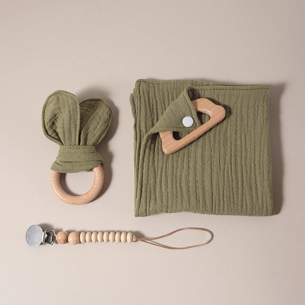 Organic Cotton Baby Teething Gift Set - Comforter & Bunny Ear Props