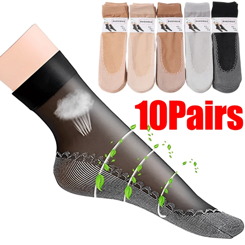 10Pairs Summer Women Socks Non Slip Sweat Absorbing Cotton Soft Thin