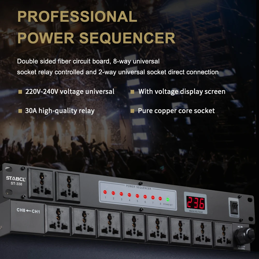 ST-338 Audio Power Conditioner 8 Channel Power Management Sequencer Sequence Controller
