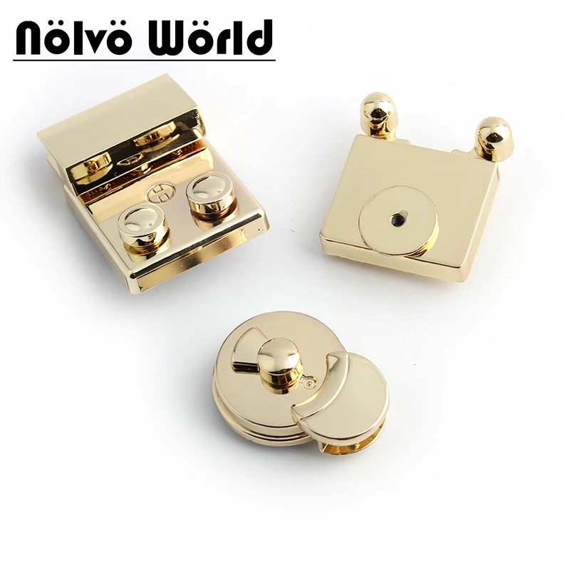 5-10Sets Light Gold Silver Metal Bags Square Round Turn Locks Clasps Closure Press Lock Handbag Women Hardware Accessories