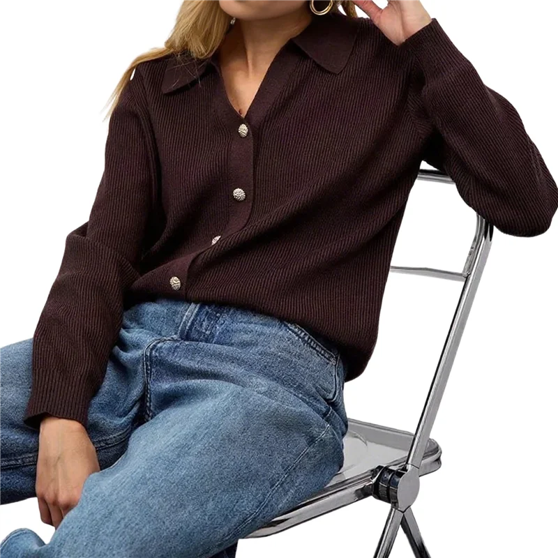 2025 트렌드 여성 라펠 칼라 스웨터 버튼업 오픈 프론트 가을 니트 재킷 귀여운 긴 소매 버튼다운 가디건