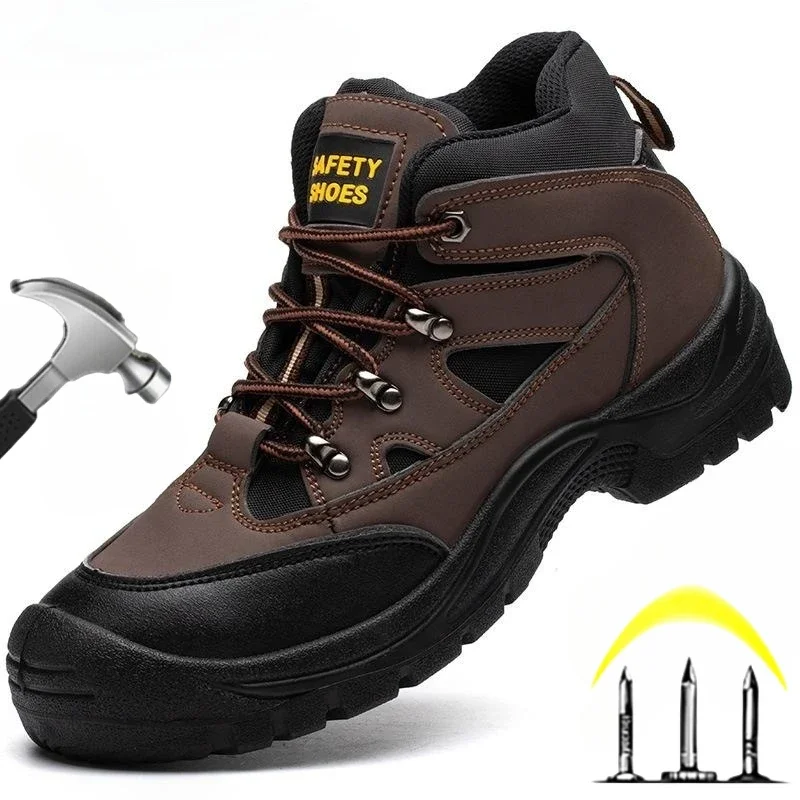 

Safety Shoes For Men Work Safety Sneakers Puncture Proof Indestructible Shoes Brwon Construction Unisex Security Shoes