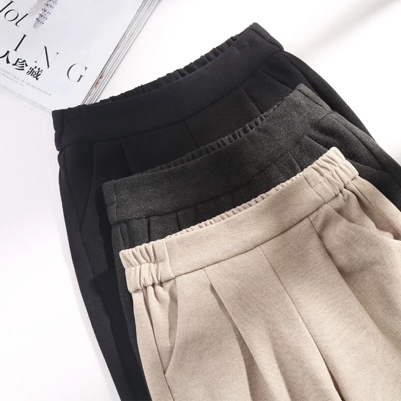 3 Colors Woolen Pants Women's Harem Pencil Pants 2024 Autumn Winter High Waist Elastic Korean Style Lady Suit Pants Trousers 6