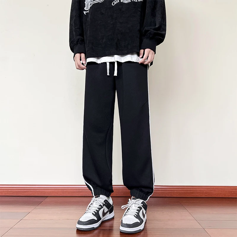 Men Autumn Winter Weaving Loose Drawstring Pockets Pants