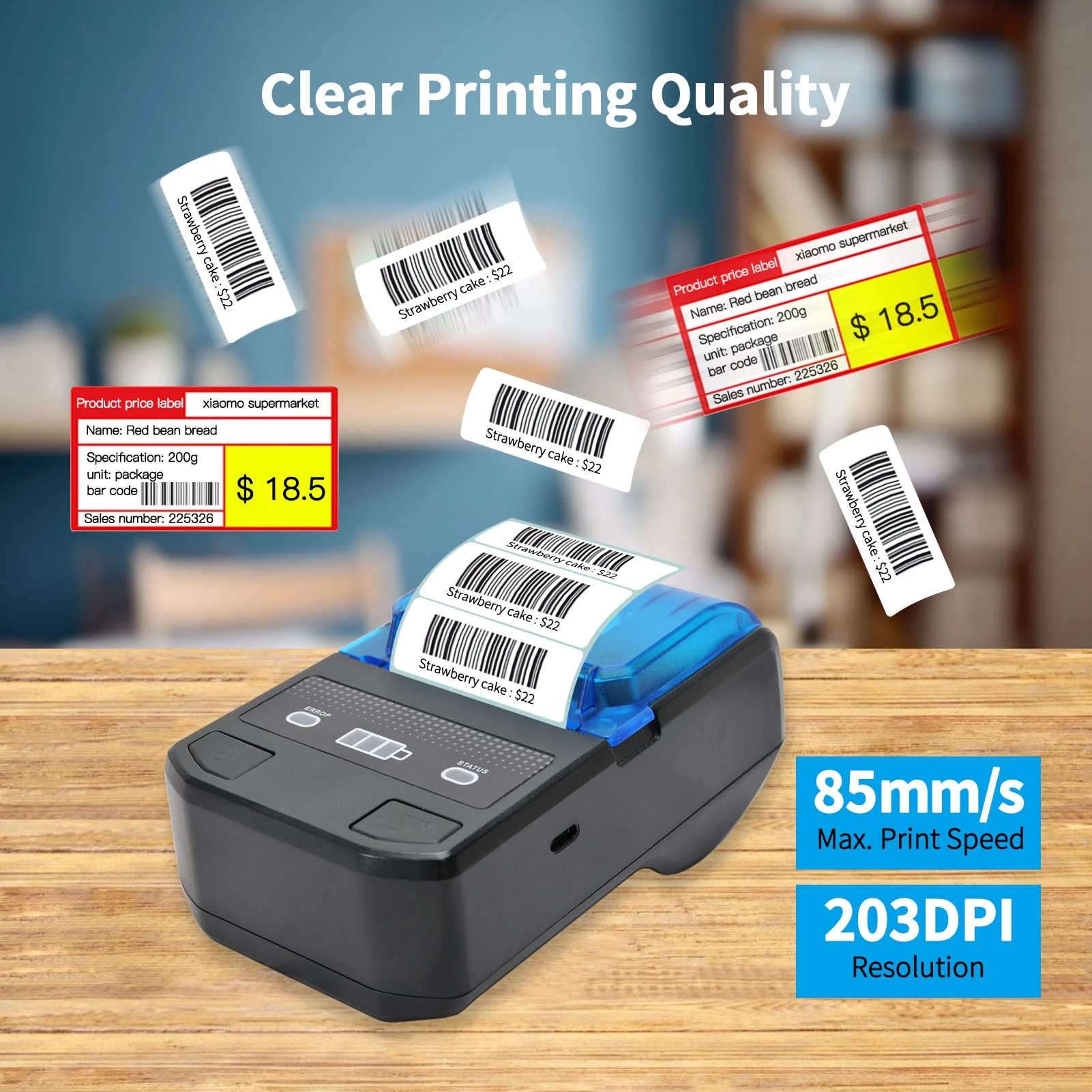 Portable 58mm Thermal Receipt Printer Wireless BT Mini Bill Ticket POS Mobile Printer with Rechargeable Battery Support ESC/POS