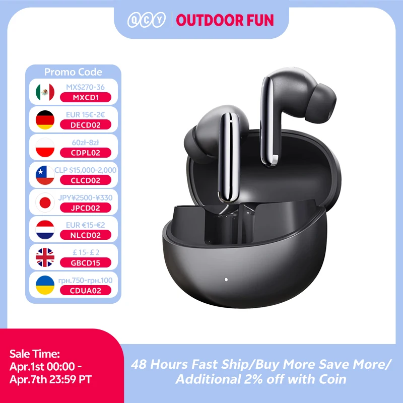 QCY MeloBuds Pro ANC Bluetooth 5.3 Earphones Wireless 46dB Hybrid ANC ...