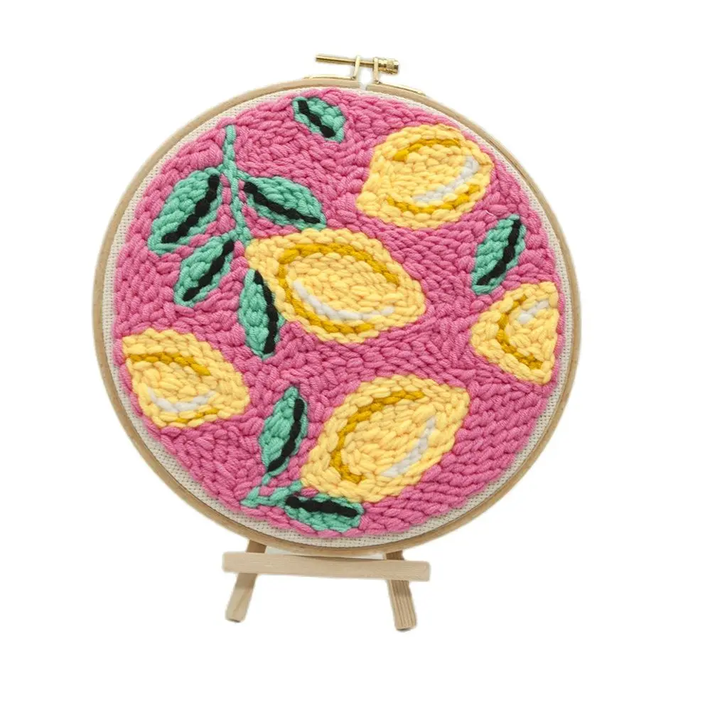 DIY Embroidery Kit Hoop Flower Plant Fruit Pattern Cross Stitch Punch Needle Set Hanging Picture With Embroidery Frame