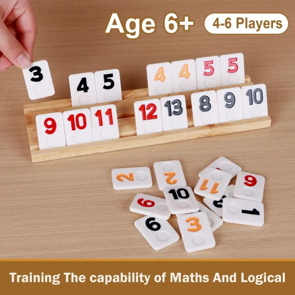 106Pcs Board Games Wooden Rummikub Game 106 Tiles Travel Set Rummy Cube Game Portable Case Rummy Tiles Multi-Player