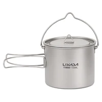 Lixada 750ml/900ml/1100ml Ultralight Titanium Pot Water Mug Cup with Lid and Foldable Handle Outdoor Camping Cooking Picnic 1