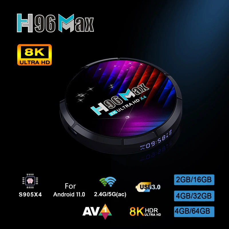

H96 Max Smart TV Box Android 11.0 Support 8K 2.4G/5G Wifi Set-top Box S905X4 Chip Media Player Kit with Cable