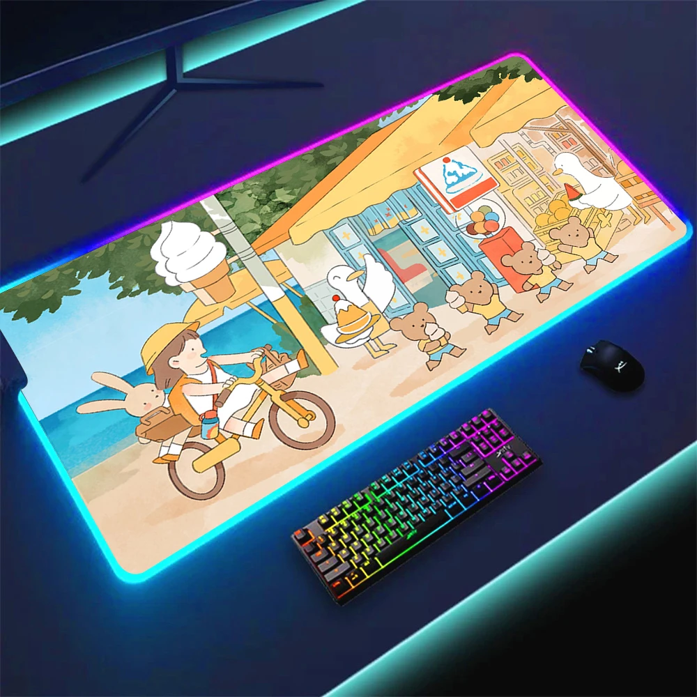 

Luminous Mouse Mats Kawaii Cute Rabbit LED Speed Computer Accessories Mousepad RGB Landscape Desk Mat Large Keyboard Mouse Pad