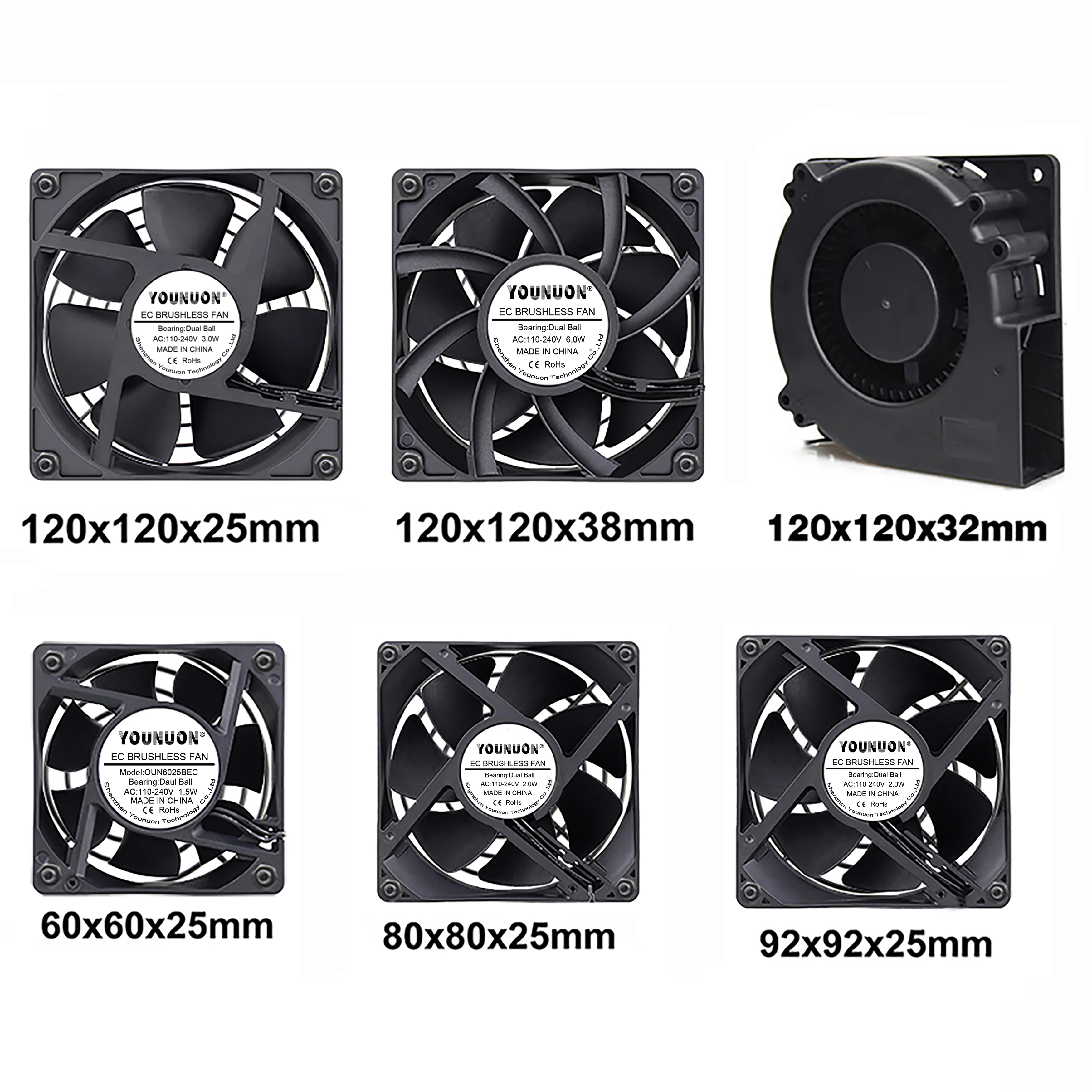 Younuon-ec Ventilador Axial sem Escova com Parafusos e Grelha ca 110v 115v 120v 220v 240v 6025 8025 9225 12025 12038 60 mm 80 Milímetros 90 Milímetros - Imagem 6