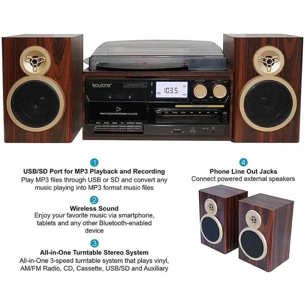 Roadstar HIF-1899 Retro stereo-installatie met platenspeler, cassette